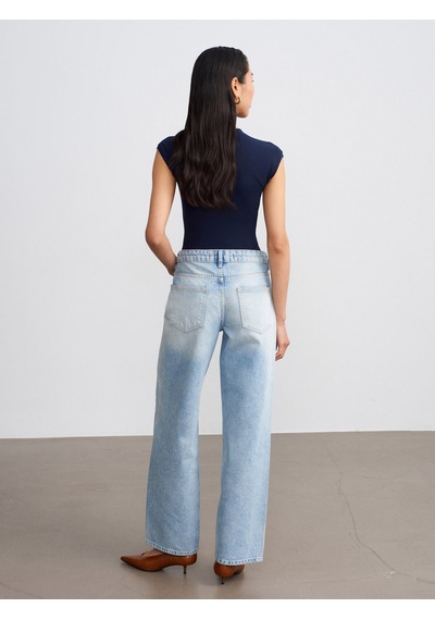 Dilvin 72321 %100 Pamuk Düşük Bel Straight Fit Jean-mavi