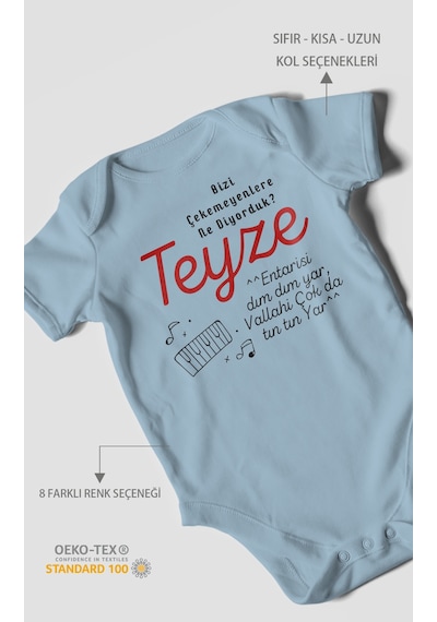 Bizi Çekemeyenlere Ne Diyorduk Teyze Baskılı Bebek Zıbını Çıtçıtlı Body %100 Pamuk Kısa Kol Bebe Mavisi
