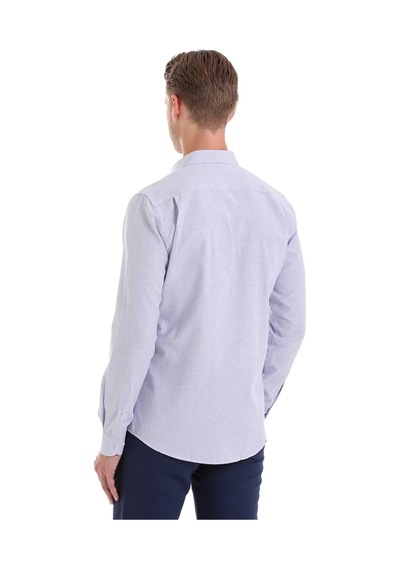 Hatemoğlu Lacivert Ç. Comfort Fit Çizgili Pamuklu Slim Yaka Uzun Kollu Casu Lacivert