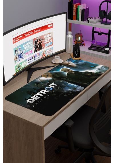 Detroit Become Human Dikişli Kauçuk Oyuncu Mousepad V1 - 90x40 Xxl Gaming Mouse Pad