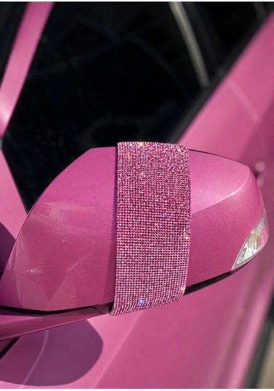 Toz Pembe Kristal Taşlı Dik Şerit Dikiz Ayna Taşı 2 Adet