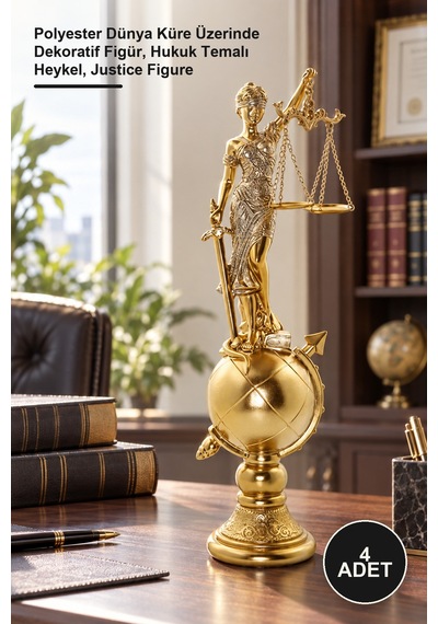 4 Adet Adalet Biblosu Polyester Dünya Küre Üzerinde Dekoratif Figür, Hukuk Temalı Heykel, Justice Figure 1