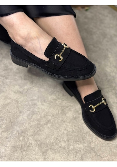 Günlük Kadın Siyah Loafer Klasik Desenli Taban Tokalı Oval Burunlu Makosen Ayakkabı 120 Siyah Süet Altın Günlük Kadın Siyah Loafer Klasik Desenli Taban Tokalı Oval Burunlu Makosen Ayakkabı 120 Siyah Süet Altın