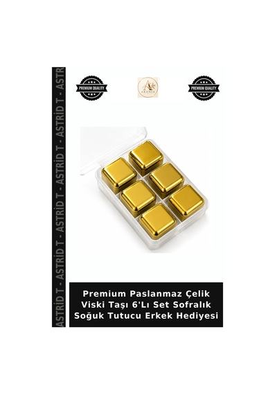Premium Paslanmaz Çelik Viski Taşı 6'lı Set Sofralık Soğuk Tutucu Erkek Hediyesi