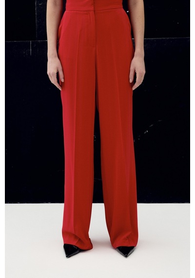 Sateen Anna Çizgili Pantolon - Kırmızı-137093 Kırmızı