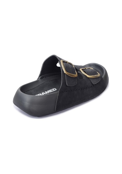 Qramed Orthopedix Çift Bantlı Tokalı Unisex Spor Terlik Qr25100 Siyah