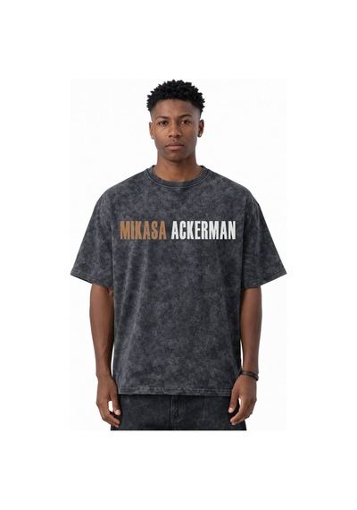 Sevbano Mikasa Ackerman Attack On Titan Baskılı Unisex Oversize Eskitme Y Siyah
