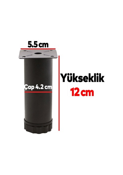 Badem10 Ayarlanabilir Mobilya Kanepe Baza Koltuk Metal Destek Yükseltici Ayağı 12 Cm Siyah Metal Ayak 4 Adet 6395751
