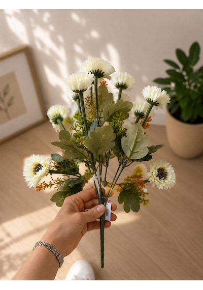 Yapay Beyaz Gerbera Çiçeği Demeti Dekoratif Çiçek Buketi Ev Ofis Vazo Süsleme Aranjmanı 41 Cm