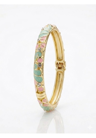 Aqua Petal Pembe & Su Yeşili Mine İşlemeli Kelepçe Bileklik - Kbl0451 Çok Renkli