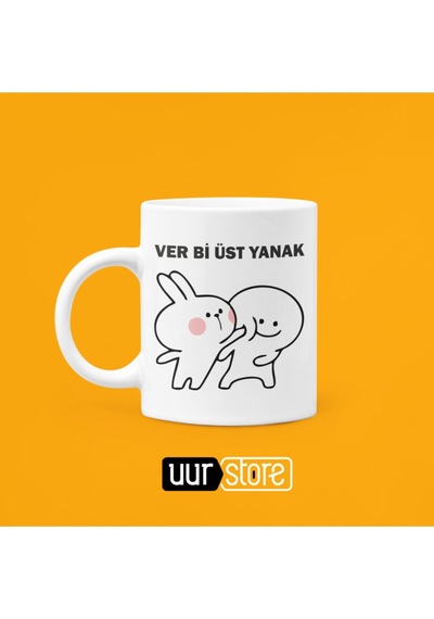 Ver Bi Üst Yanak Baskılı Kupa Bardak Beyaz