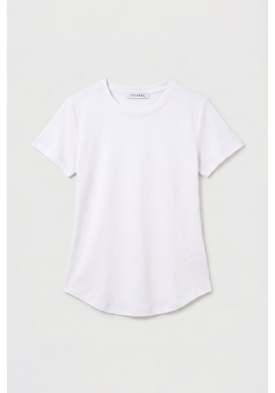 it's basic Kadın Beyaz S6-2 Bisiklet Yaka Organik Koton T-shirt