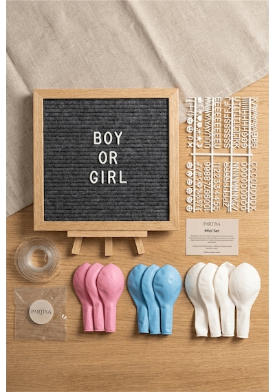Gender Reveal Cinsiyet Partisi Süsleme Mini Set Kız Mı Erkek Mi Keçe Yazı Panosu Standlı Balon Zincirli Çocuk