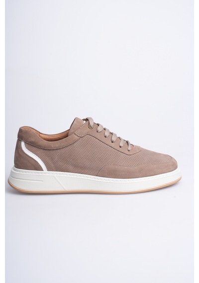Fame Step Hakiki Deri Erkek Sneaker Ayakkabı Delikli Nefes Alan Günlük Rahat Spor Ayakkabı Lucca Bej