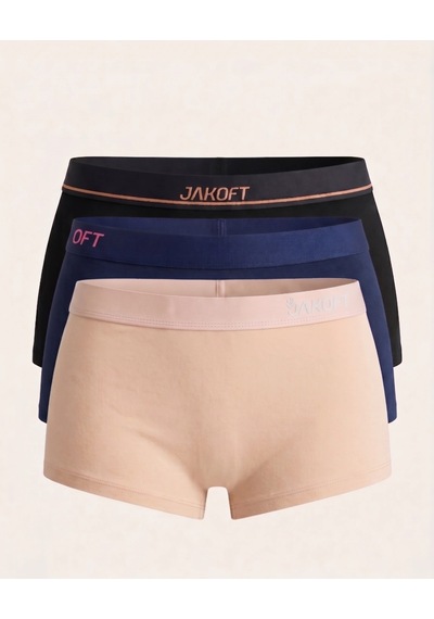 Jakoft Classic Pamuklu Kadın Boxer 3'lü Paket Ten - Lacivert - Siyah
