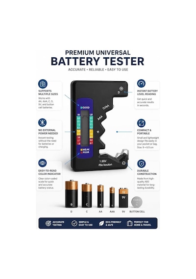 Lexroo Universal Pil Test Cihazı, Dijital Pil Ölçer Ve Pil Kontrol Cihazı