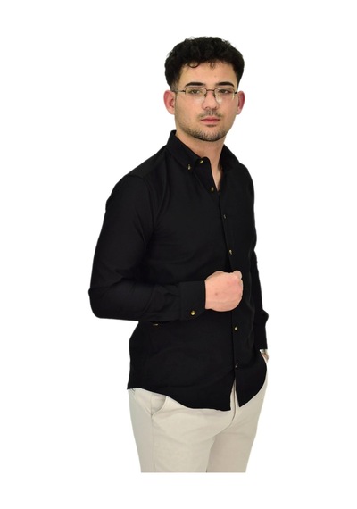 Erkek Likralı Spor Silim Fit Gömlek Bgl-st04326 Siyah