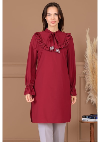 Esilanur Asel Tunik Pantolon İkili Tesettür Takım Bordo Bordo