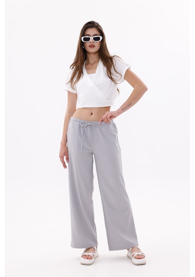 Genius Store Kadın Pantolon Geniş Paça Pamuklu Viskon Cepli Pantolon Beli Lastikli Genişpaça-pantolon Gri