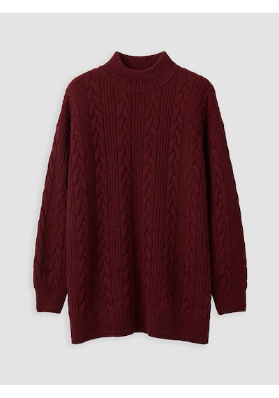 Lc Waikiki Lc Waıkıkı Bordo Yarım Balıkçı Yaka Desenli Kadın Triko Tunik