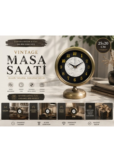 Antique Aura 25 X 20 Cm Eskitme Metal Masa Saati