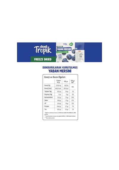 Dondurularak Kurutulmuş Yaban Mersini 18 G Freeze Dried Meyve Cipsi Çıtır Meyve Kurusu 12 Adet