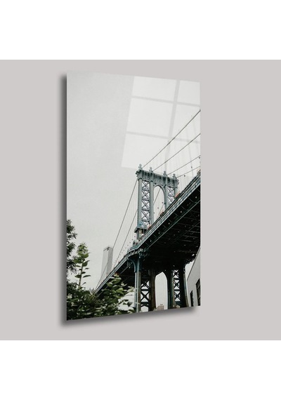 New York Ruhu Brooklyn Köprüsü Cam Tablo Şehir Manzarası Duvar