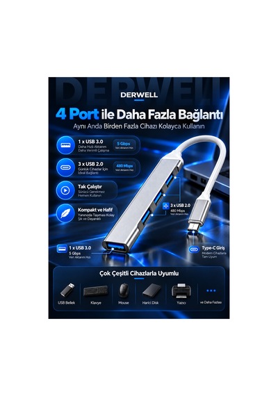 4 Port Type-c Usb Hub Alüminyum Gövde Çoklayıcı Dönüştürücü Macbook Laptop Bilgisayar Uyumlu Çoklu Giriş Çoklayıcı Tak Çalıştır Taşınabilir Hızlı Pratik Çoklu Bağlantı Çoğaltıcı Dağıtıcı