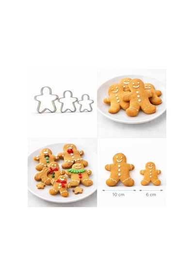 3'lü Adam Kurabiye Kalıbı Seti Paslanmaz Çelik Gingerbread Figür Hamur Kesici Çok Renkli