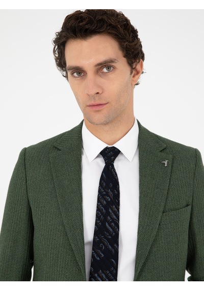 Cacharel Haki Slim Fit Yün Karışımlı Balıksırtı Spor Ceket Yesıl