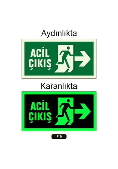 Fosforlu Acil Çıkış Yön Levhası F-9