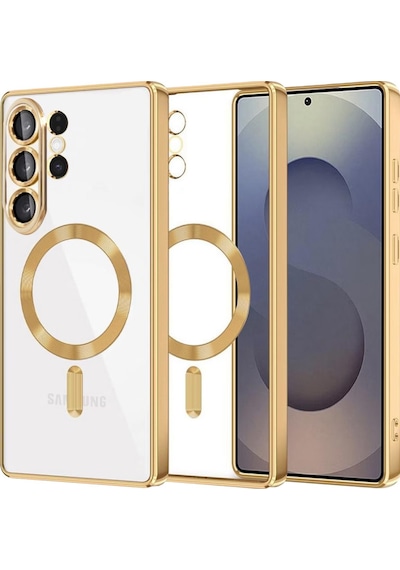 Samsung Galaxy S26 Ultra Uyumlu Kılıf Kamera Lens Koruyuculu Magsafe Özellikli Telefon Kılıfı Kapak Gold