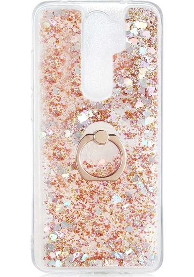 Noktaks - Redmi Note 8 Pro Uyumlu Kılıf Koruyucu Yüzüklü Sıvılı Pullu Milce Kapak - Gold - T14399