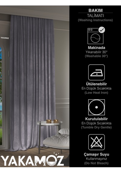 Yakamoz Kadife Görünüm Gümüş Grisi Ada Fon Perde Ekstraforlu Velvet Touch Serisi Gümüş Grisi Gri