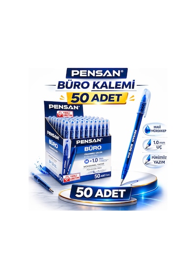 Pensan Büro Tükenmez Kalem 1.0 Mm Mavi 50 Adet Koyu Mavi