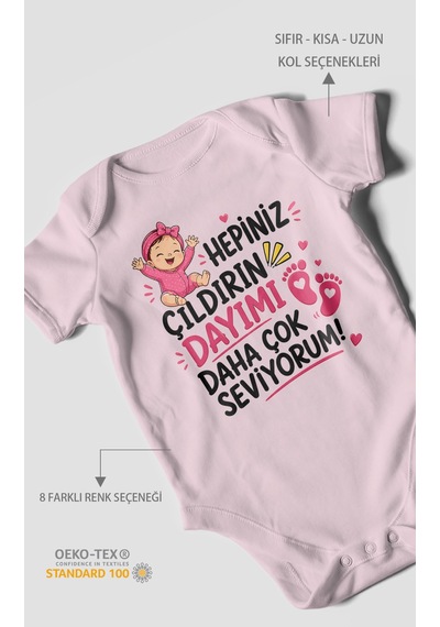 Morivokids Dayıya Özel Kısa Kollu Bebek Body %100 Pamuk Zbn193-kk Bebe Pembe