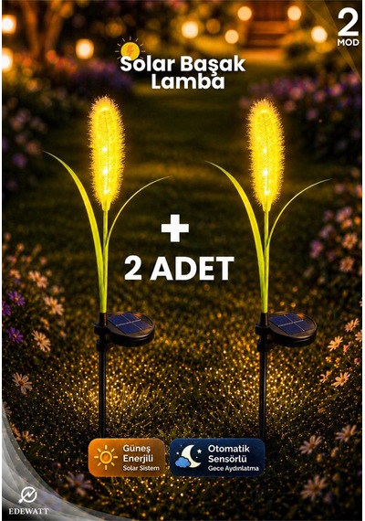 2 Adet Dekoratif Başak Görünümlü Solar Led Lamba Güneş Enerjilli Su Geçirmez Bahçe Aydınlatma