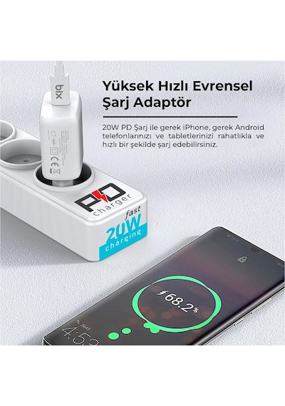 Bix BX-PD20TA 20W Type-C PD Hızlı Şarj Adaptörü