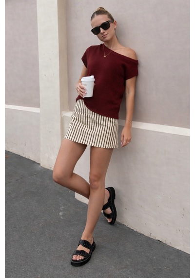 Bordo Salaş Fit Düşük Omuz Tişört Mg2814