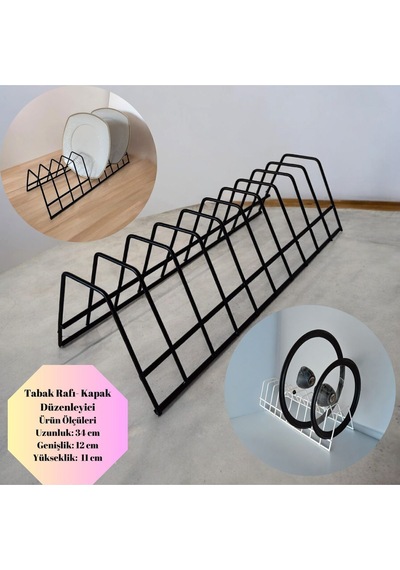 Tabaklık Rafı- Tencere Kapak Düzenleyici-tabak Kurutmalık -10 Bölmeli Siyah Stand Metal 34 X 25 Siya Diğer