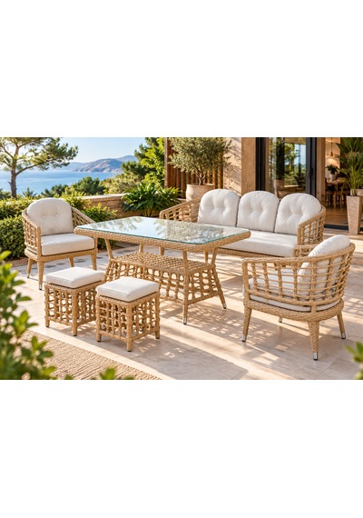 Rattan Bahçe Ve Balkon Takımı Royal Model 3+1+1 Krem Rattan Bahçe Ve Balkon Takımı Royal Model 3+1+1 Krem