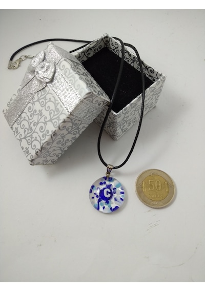 Cam Harf Kolye – Handmade El Yapimi Murano– (G) Harfi Modeli Beyaz