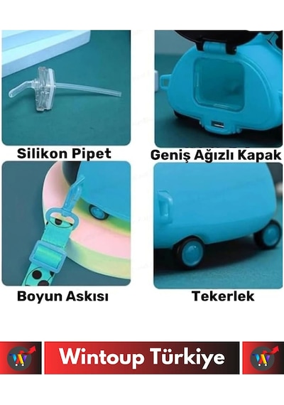 Premium Yüksek Kaliteli Sızdırmaz Su Matarası Sevimli Uğur Böceği Askılı Suluk Matara 550 Ml Çok Renkli