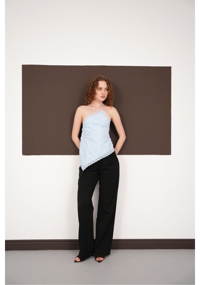 Verymoda Boyundan Askılı Güpür Bluz D2968 Mavi