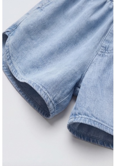 Magu Erkek Çocuk Oversize Denim Mavi Gömlek Şort Takım - Yazlık İkili Takım Mavi