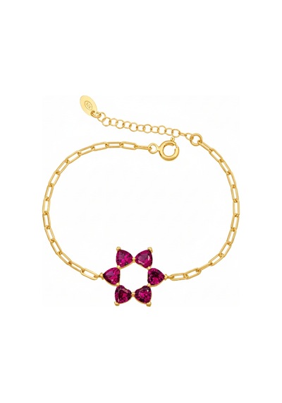 Aşkın Fısıltısı Ataç Zincirli Kalp Bileklik Ruby Taşlı 925 Ayar Gümüş Sevgililer Günü Gold