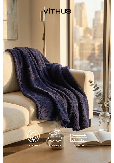 Wellsoft Tv Battaniyesi Peluş Polar Ultra Yumuşak Battaniye 140x170 Cm Lacivert