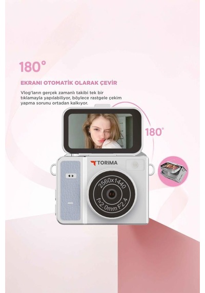 Mini Dijital Kamera 2k Flip Ekranlı Selfie Video Vlog Kamerası Cmr46 Mavi Mavi