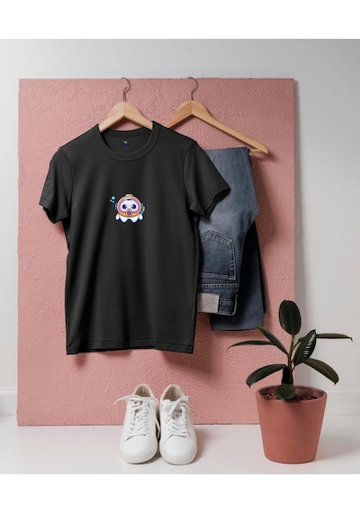 Oversize Tüplü Dalış Ve Beyaz Diş Tasarım Unisex T-shirt Siyah