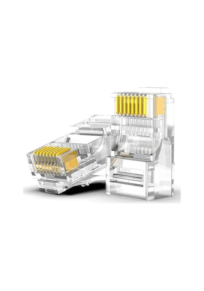 Koodmax - 100 Adet - 50u" Gold Plated Cat6 Rj45 Konnektör - 8p8c Ethernet Kablo Ucu Modüler Fiş Jak